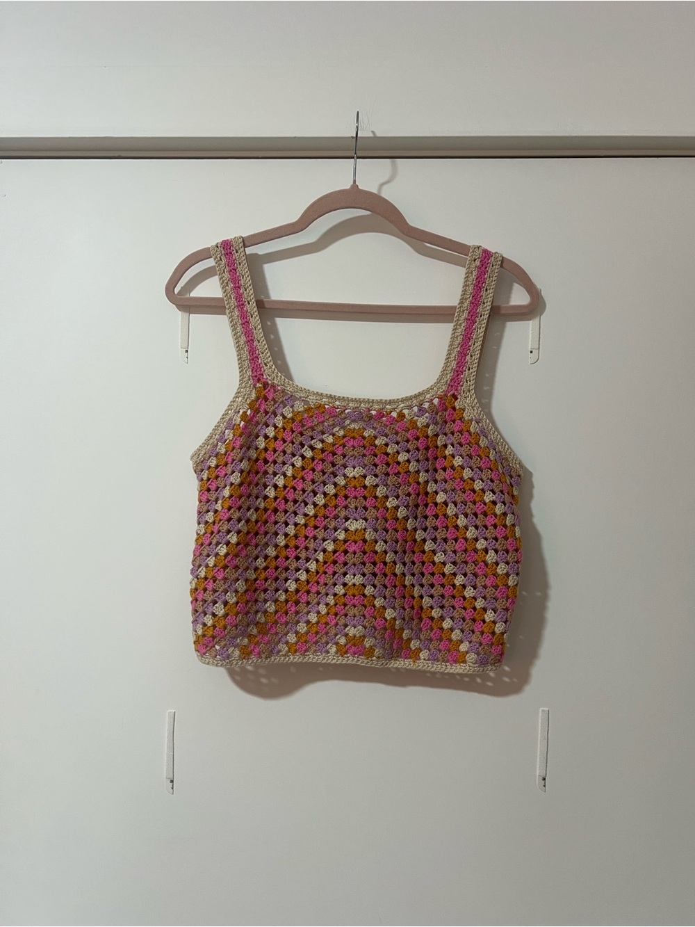 Cotton Emporium Multicolor Crochet Crop Tank Top Medium Boho
